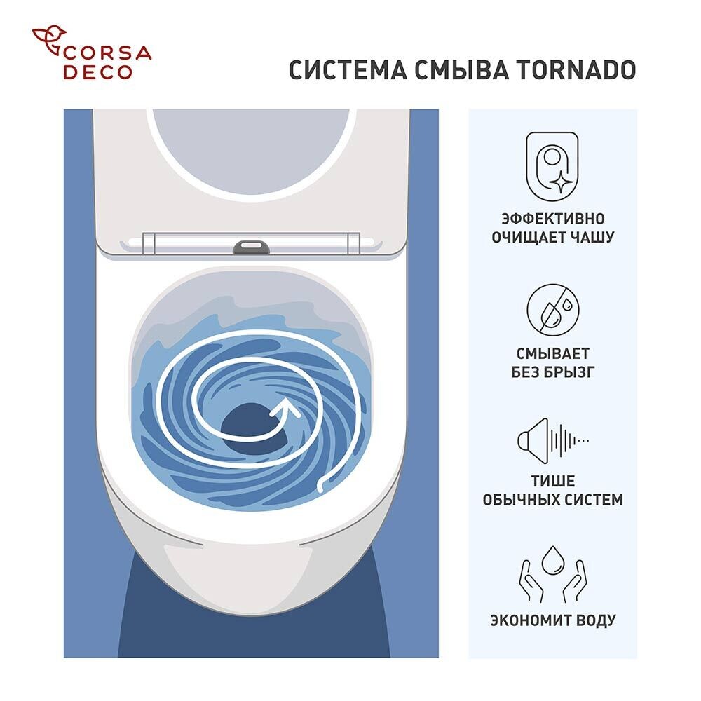 Унитаз подвесной Corsa Deco NX Tornado безободковый с сиденьем дюропласт микролифт (WHNX520ST)