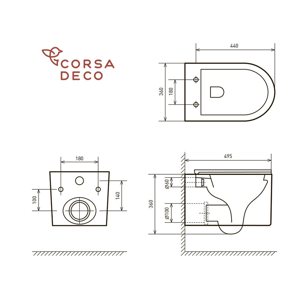 Унитаз подвесной Corsa Deco LXV Tornado безободковый с сиденьем дюропласт микролифт (WHLXV500ST)
