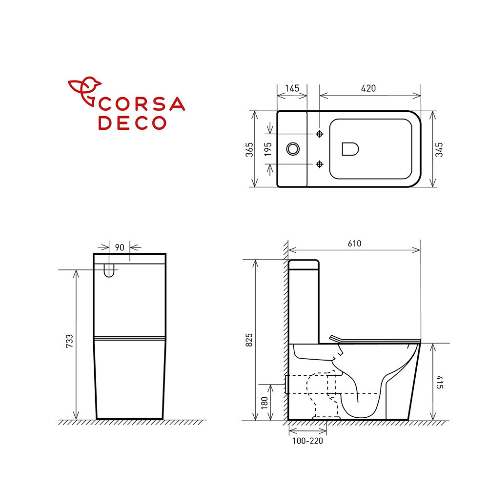 Унитаз-компакт Corsa Deco TX Rimless безободковый с горизонтальным выпуском с сиденьем дюропласт микролифт белый (TPTX610QR)