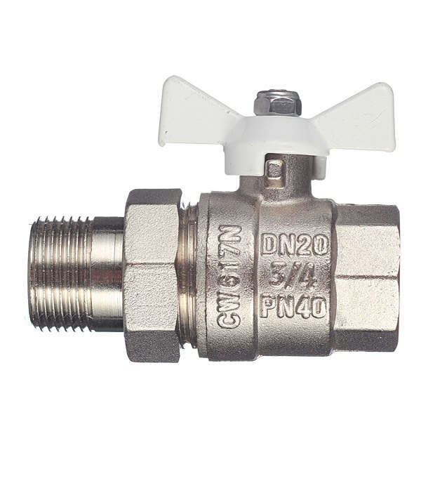 Кран шаровой латунный Valtec Base 3/4 ВР(г) х 3/4 НР(ш) бабочка с полусгоном прямой (VT.227.NW.05)