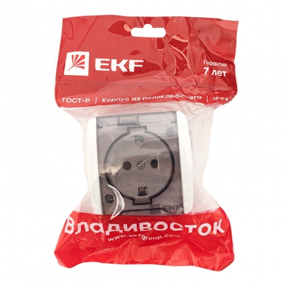Розетка EKF Владивосток накладная белая с крышкой (EQR16-029-30-54-T)