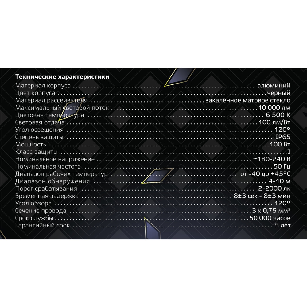 Прожектор светодиодный Ritter Profi 6500К 100 Вт IP65 с датчиком движения черный