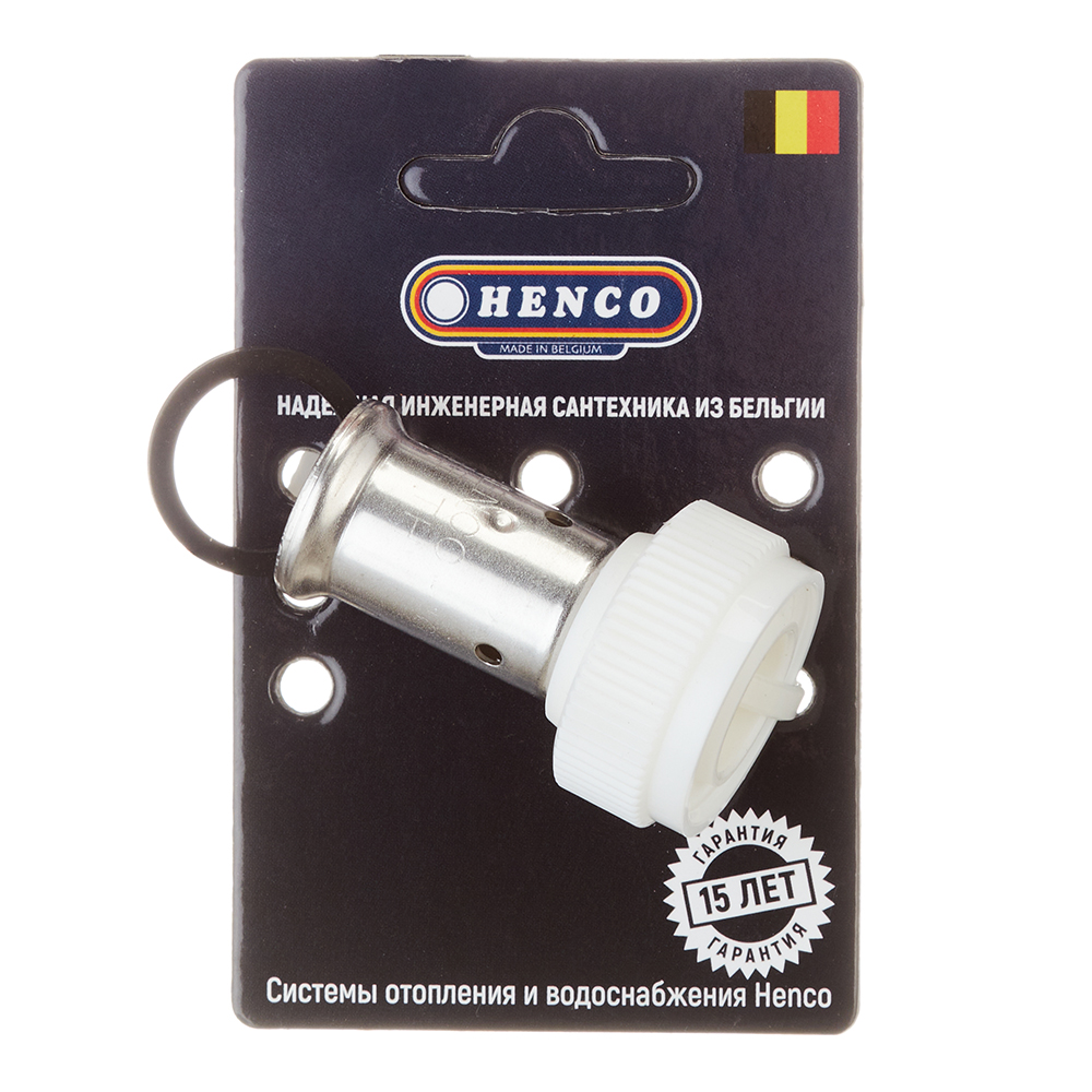 Муфта с накидной гайкой Henco (26PKW-1605) 16(пресс) х 3/4 ВР(г) белая PVDF