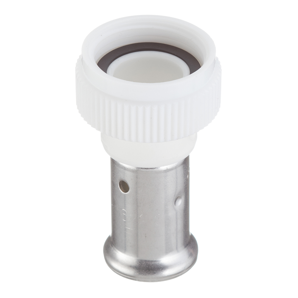 Муфта с накидной гайкой Henco (26PKW-1605) 16(пресс) х 3/4 ВР(г) белая PVDF