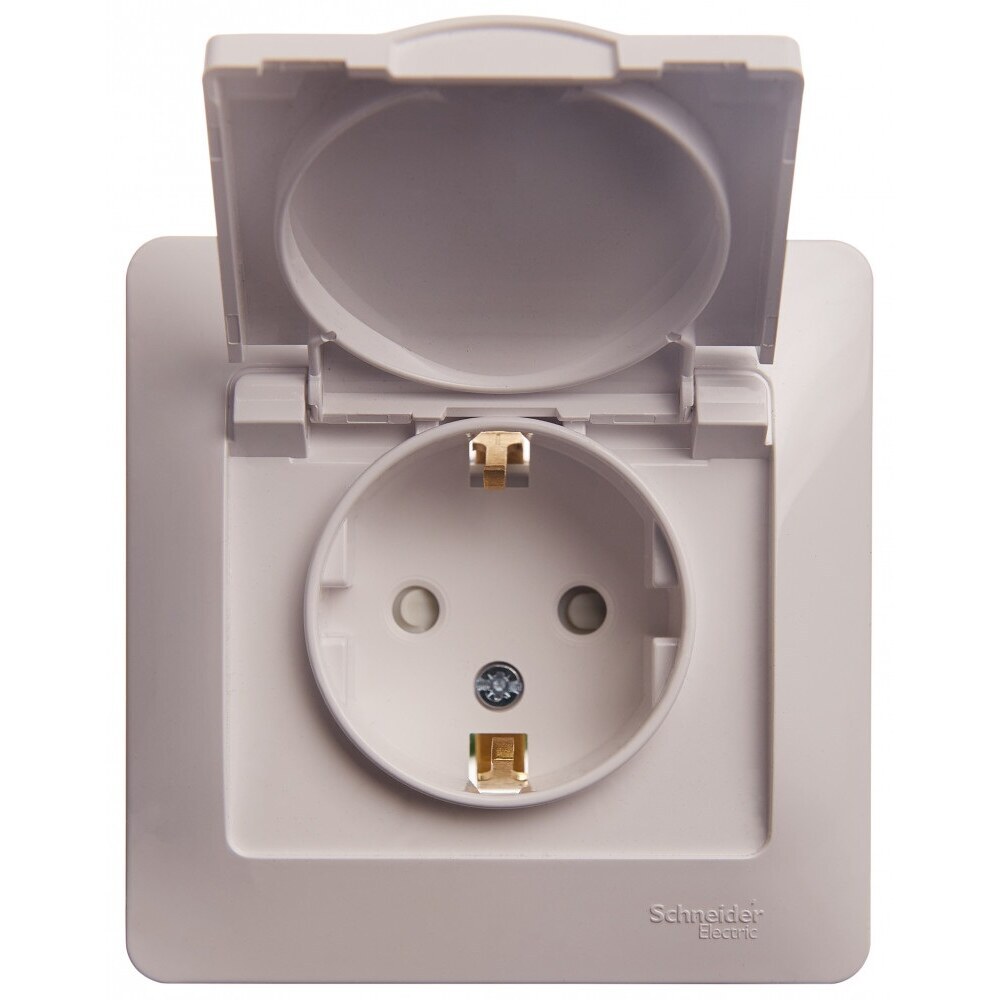 Розетка Systeme Electric Glossa встраиваемая белая со шторками с крышкой (GSL000146)