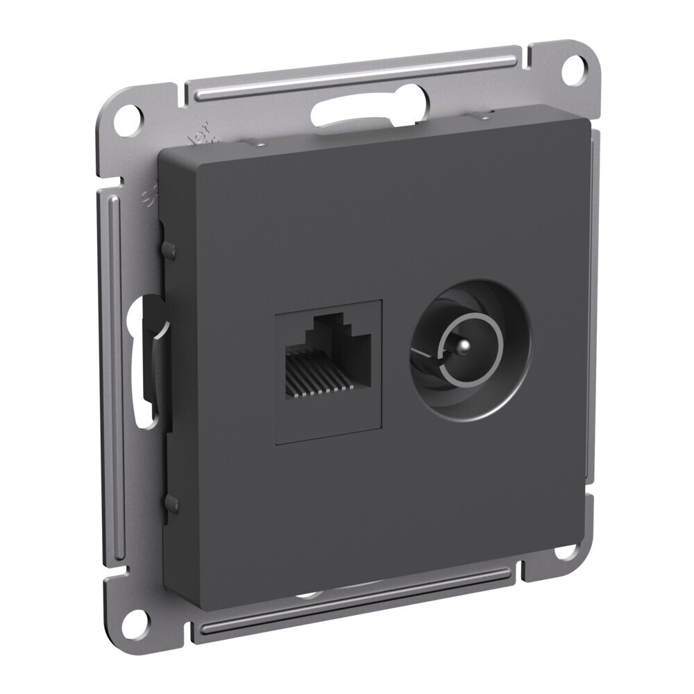 Розетка телевизионная/ компьютерная Systeme Electric AtlasDesign встраиваемая базальт TV/ RJ45 (ATN001489)