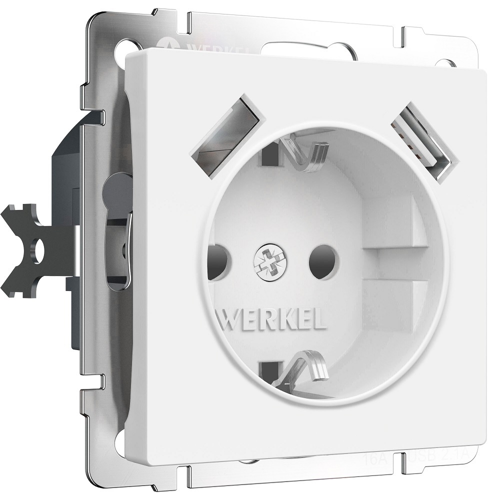 Розетка Werkel встраиваемая белая матовая со шторками с 2хUSB-А (a062406)