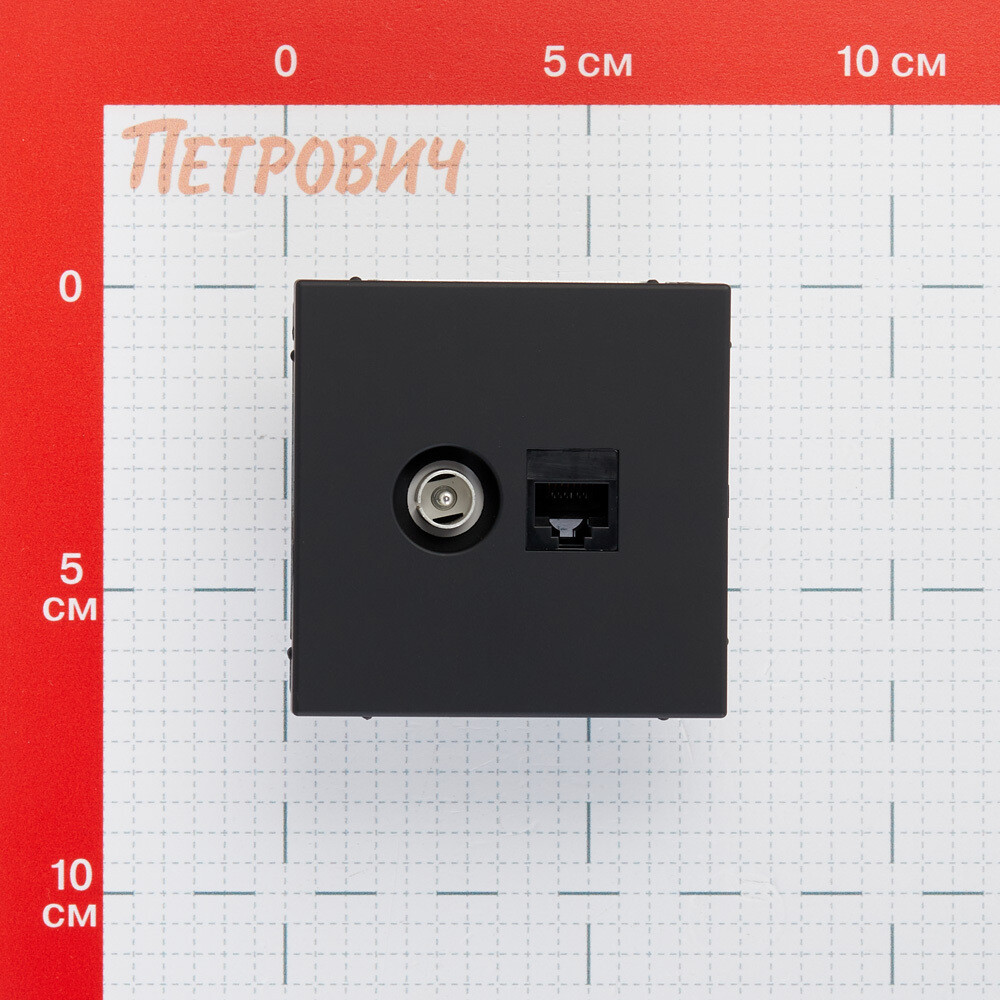 Розетка телевизионная/ компьютерная Systeme Electric ArtGallery встраиваемая карбон TV/ RJ45 (GAL001089)