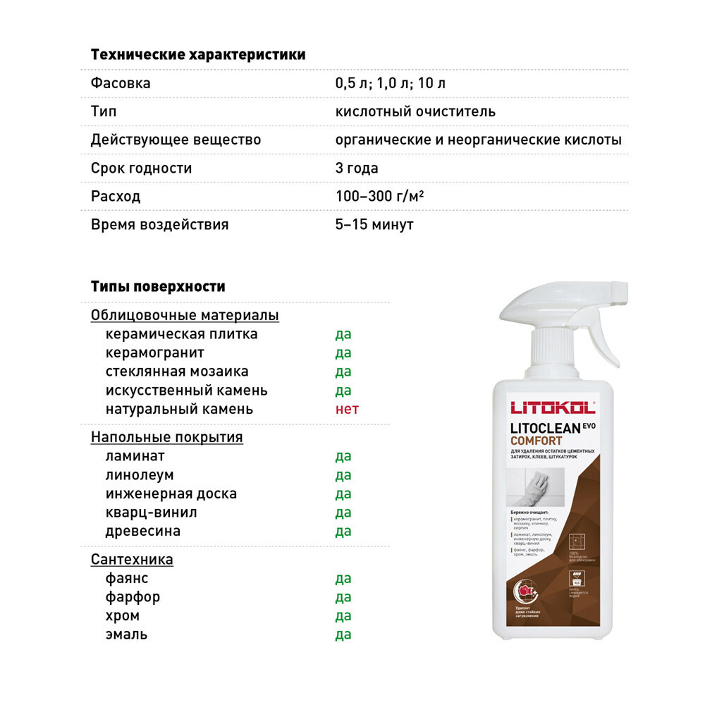 Средство для удаления цементных остатков Litokol Litoclean Comfort Evo 0,5 л