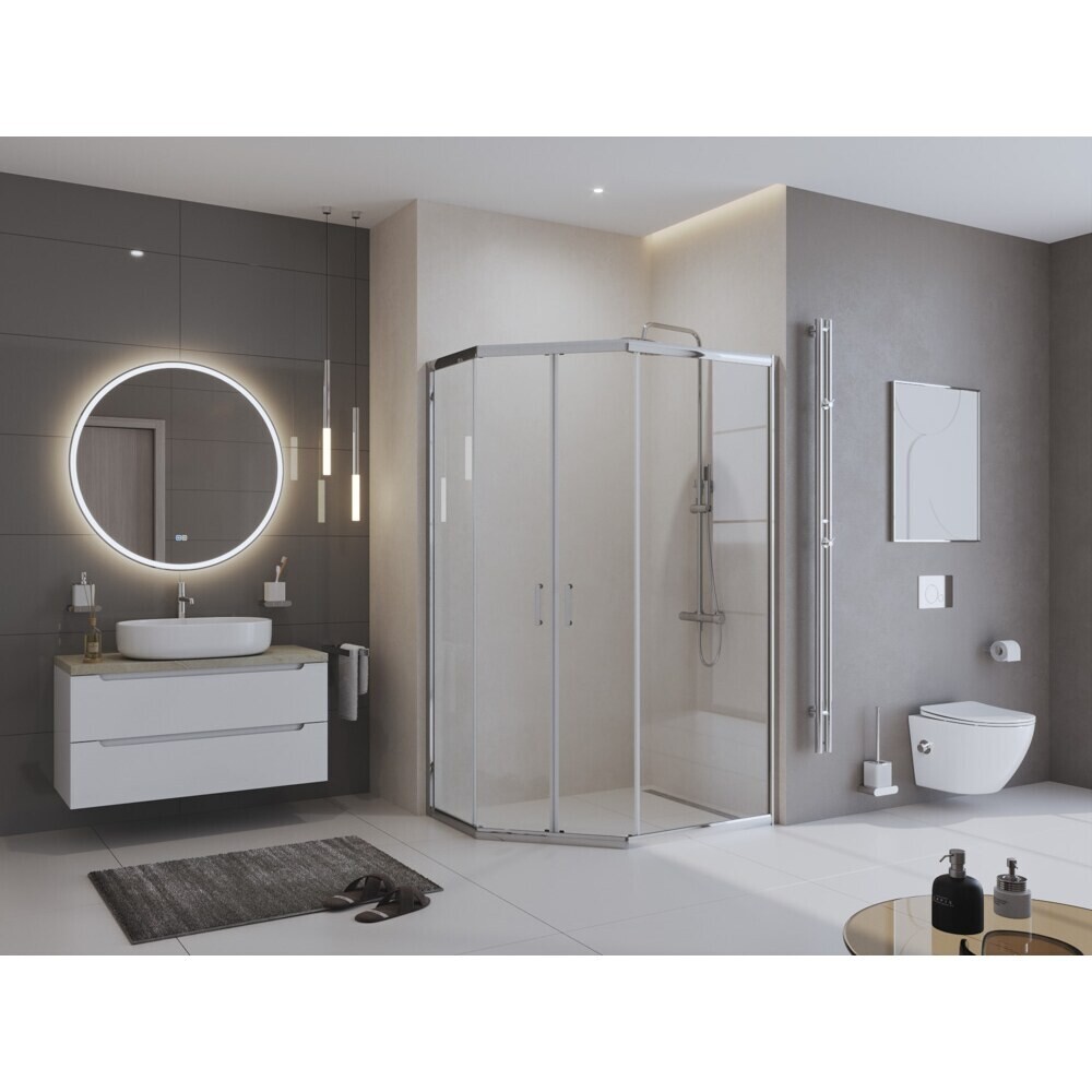 Душевой уголок BelBagno Uno хром 120х90х195 см пятиугольник стекло прозрачное 5 мм (UNO-195-PH-2-120/90-C-Cr)