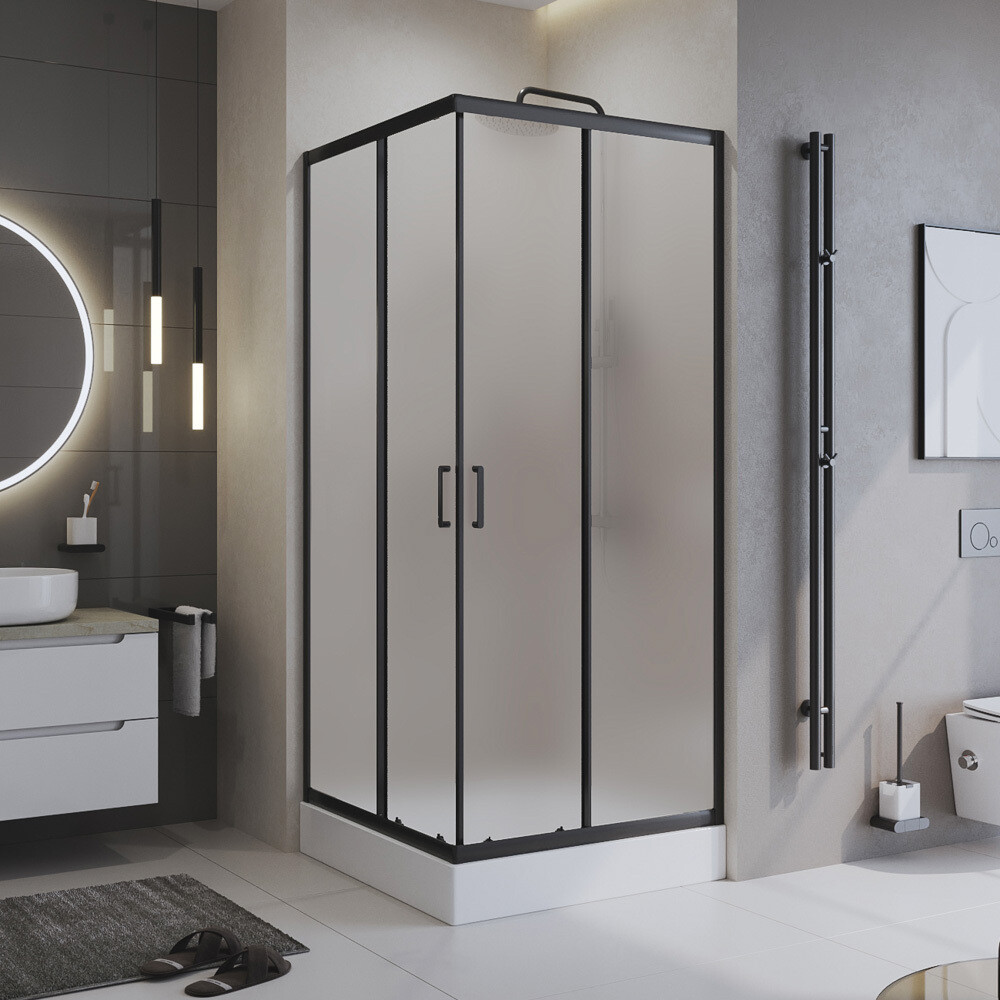 Душевой уголок BelBagno Uno черный 90х90х195 см квадрат стекло матовое 5 мм (UNO-195-A-2-90-P-NERO)