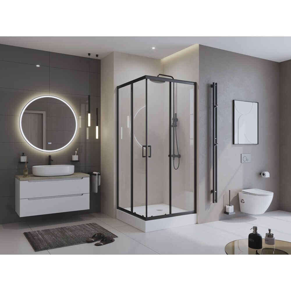 Душевой уголок BelBagno Uno черный 90х90х195 см квадрат стекло прозрачное 5 мм (UNO-195-A-2-90-C-NERO)