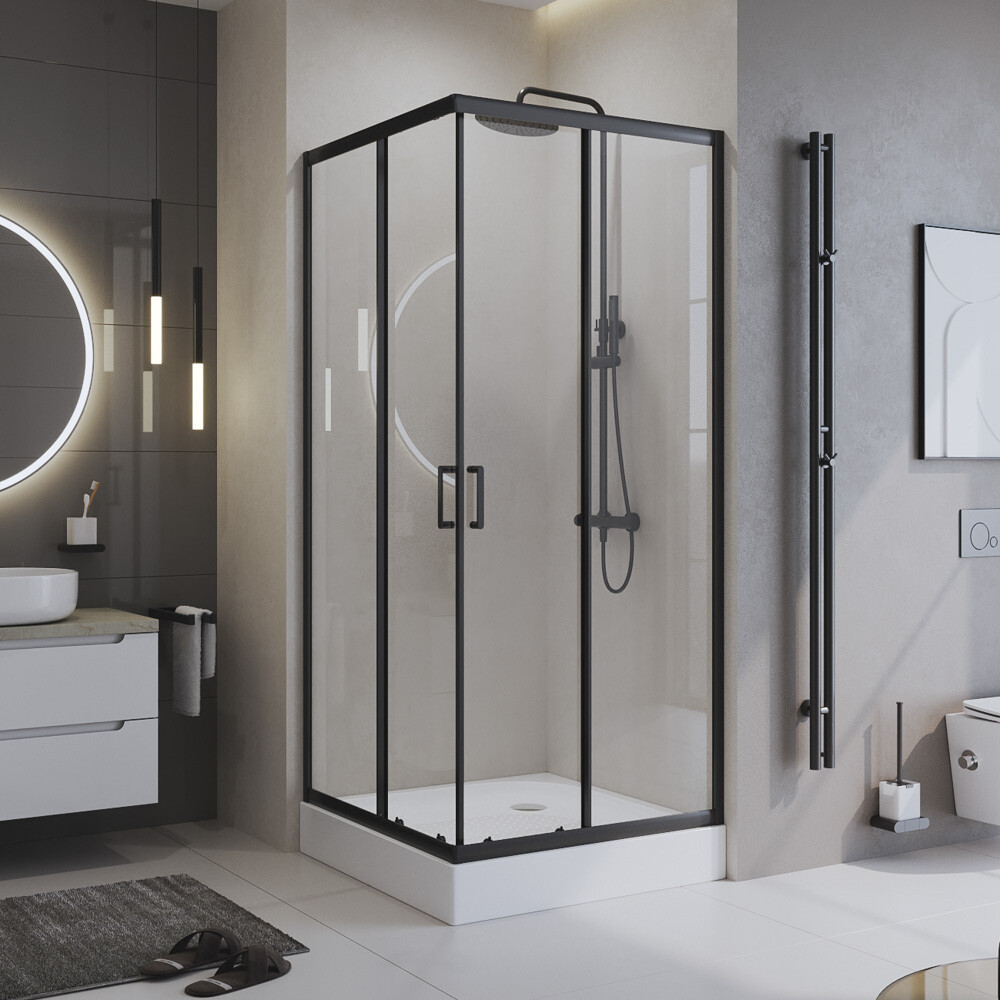 Душевой уголок BelBagno Uno черный 90х90х195 см квадрат стекло прозрачное 5 мм (UNO-195-A-2-90-C-NERO)