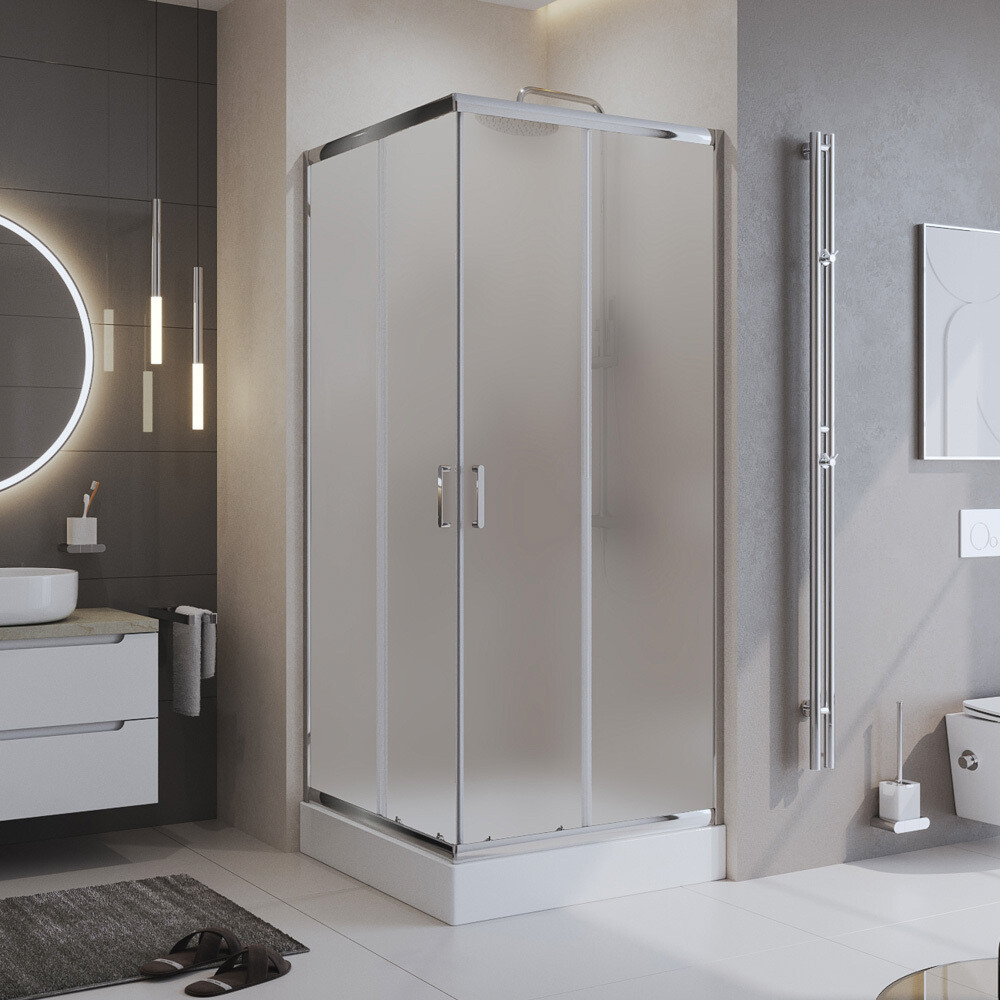Душевой уголок BelBagno Uno хром 90х90х195 см квадрат стекло матовое 5 мм (UNO-195-A-2-90-P-Cr)