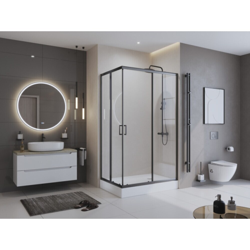 Душевой уголок BelBagno Uno черный 120х90х195 см прямоугольник стекло прозрачное 5 мм (UNO-195-AH-2-120/90-C-NERO)
