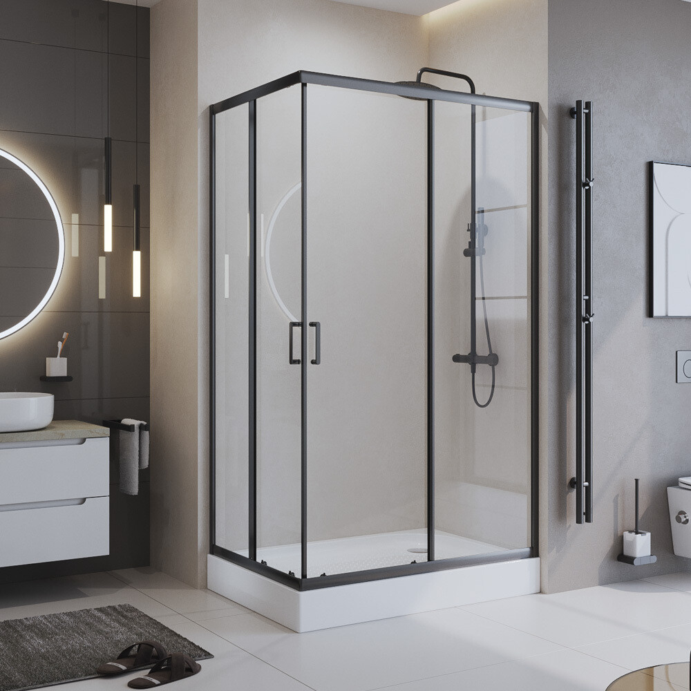 Душевой уголок BelBagno Uno черный 120х90х195 см прямоугольник стекло прозрачное 5 мм (UNO-195-AH-2-120/90-C-NERO)