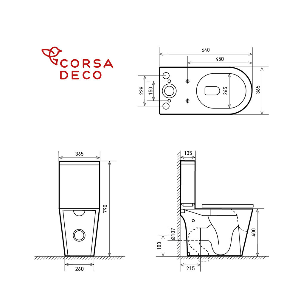 Унитаз-компакт Corsa Deco NX Rimless безободковый с универсальным выпуском с сиденьем дюропласт микролифт белый (TPNX640SR)