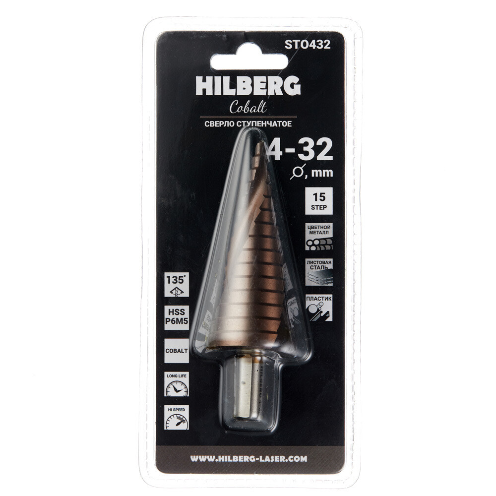 Сверло по металлу ступенчатое спиральное Hilberg 4-32 мм кобальтовое (ST0432)