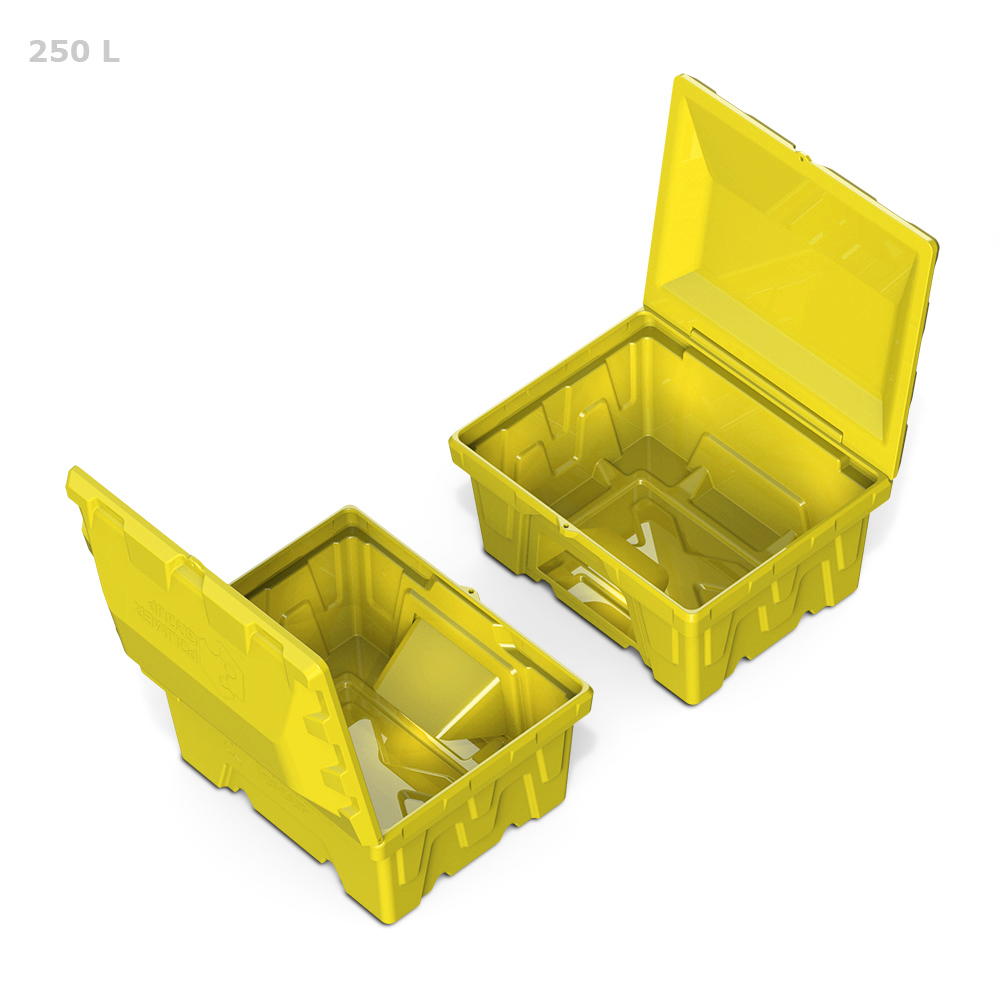 Ящик для песка и реагентов полиэтиленовый Polimer Group желтый с дозатором 250 л
