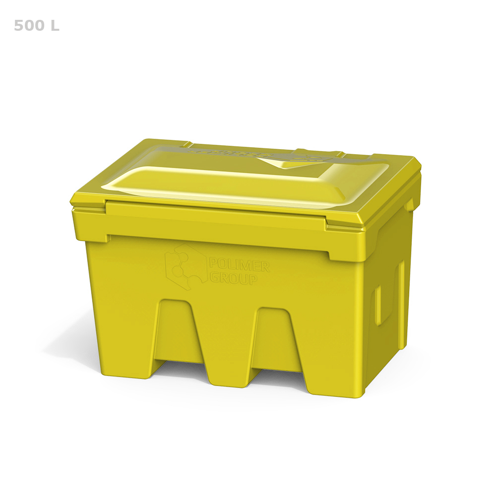 Ящик для песка и реагентов полиэтиленовый Polimer Group желтый с дозатором 500 л