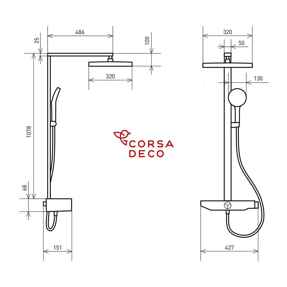 Душевая система Corsa Deco QX с верхним душем с лейкой холодный старт хром (SSFCSQX320S)