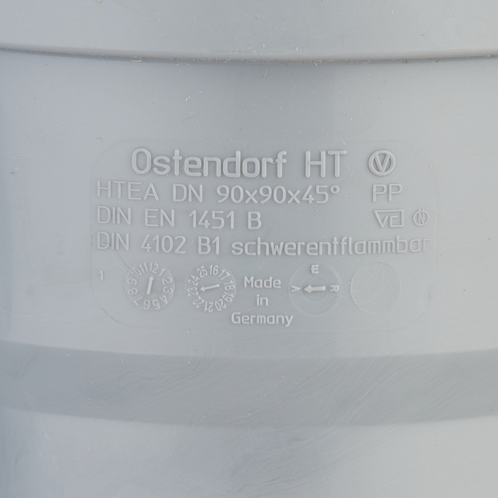 Тройник Ostendorf HTEA d90 мм 45° пластиковый для внутренней канализации (114200)
