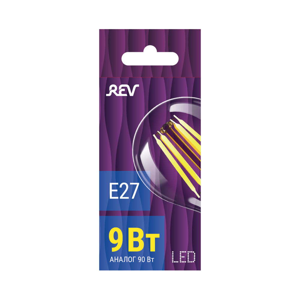 Лампа светодиодная филаментная Rev E27 2700К 9 Вт 855 Лм 220 В груша A60 прозрачная