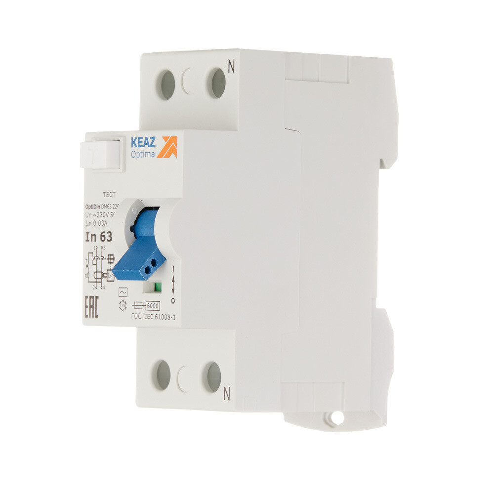 УЗО КЭАЗ OptiDin DM63 63А 1P+N тип AC 30 мА 6 кА (254186)