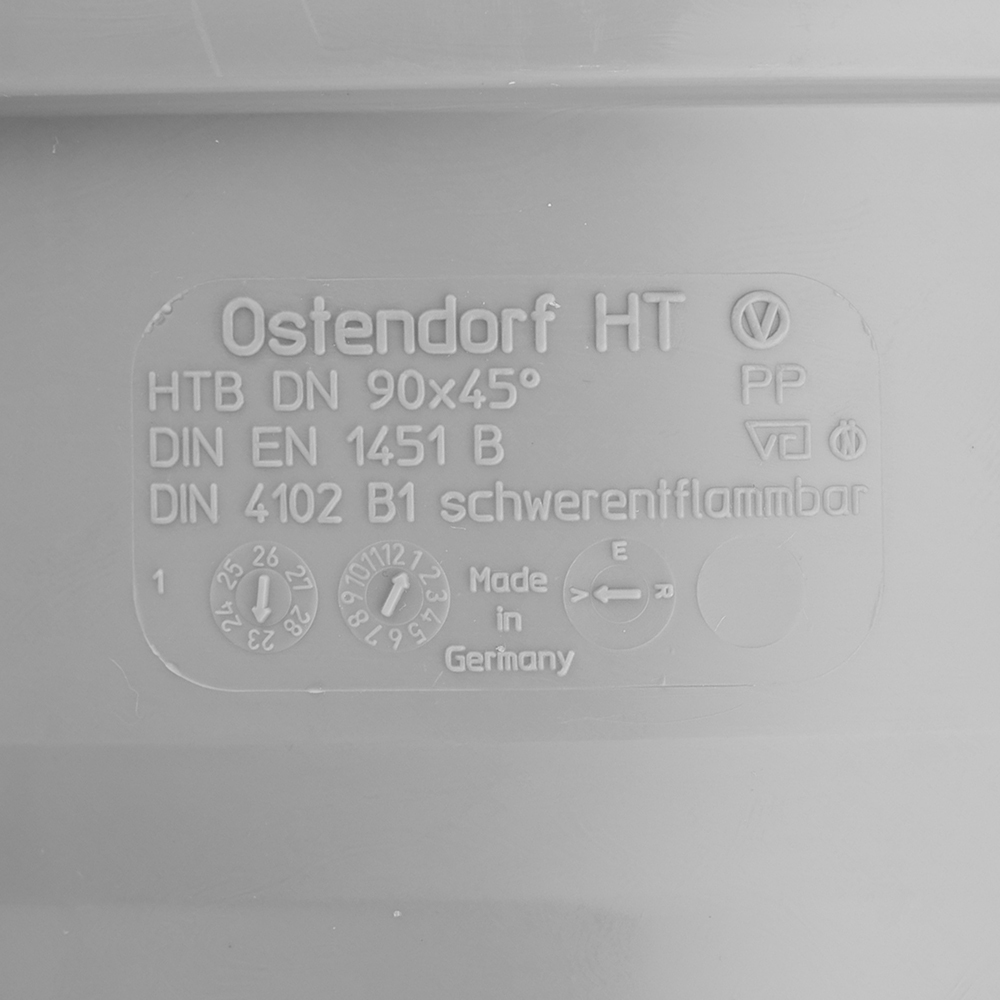 Отвод Ostendorf HTB d90 мм 45° пластиковый для внутренней канализации (114120)