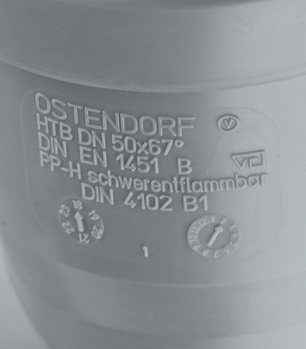 Отвод Ostendorf HTB d50 мм 67° пластиковый для внутренней канализации (112130)