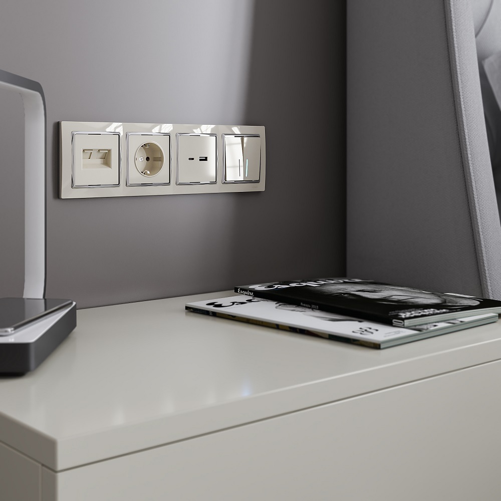 Выключатель Werkel двухклавишный встраиваемый слоновая кость проходной с подсветкой (a051477)