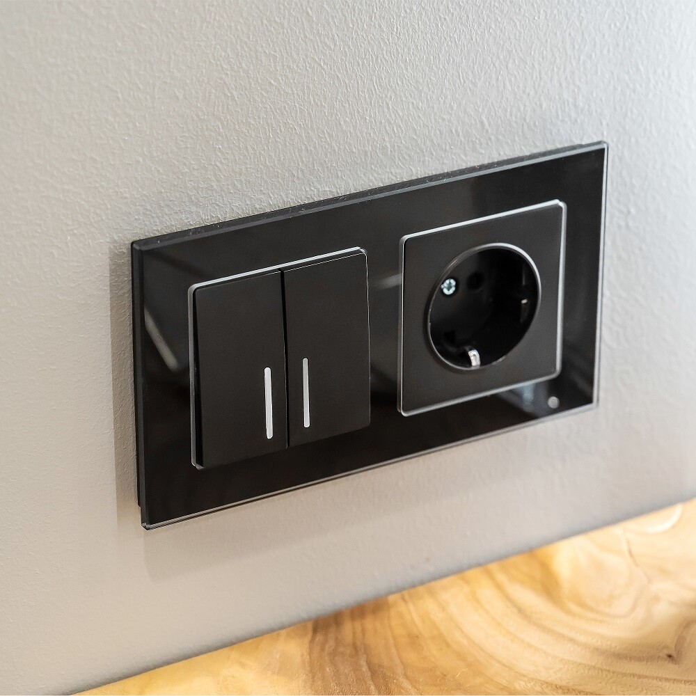 Выключатель Werkel двухклавишный встраиваемый черный матовый проходной с подсветкой (a051598)