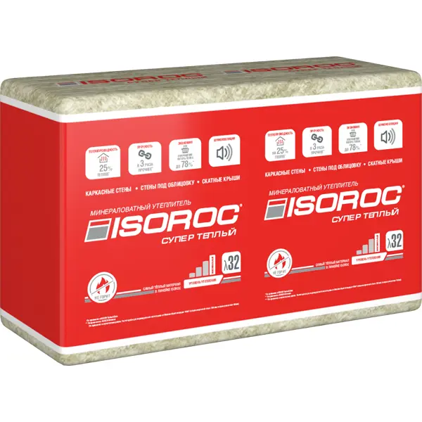 Утеплитель Isoroc СуперТёплый 100 мм 5 шт 610x1000 мм 3.05 м²