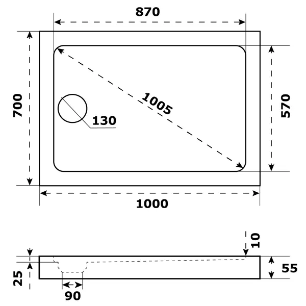 Душевой поддон Sensea Slim акриловый 100x70 см прямоугольный