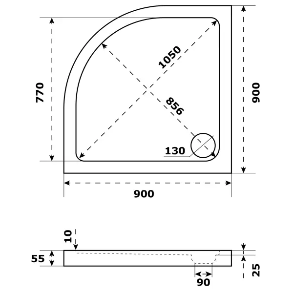 Душевой поддон Sensea Slim акриловый 1/4 круга 90x90 см
