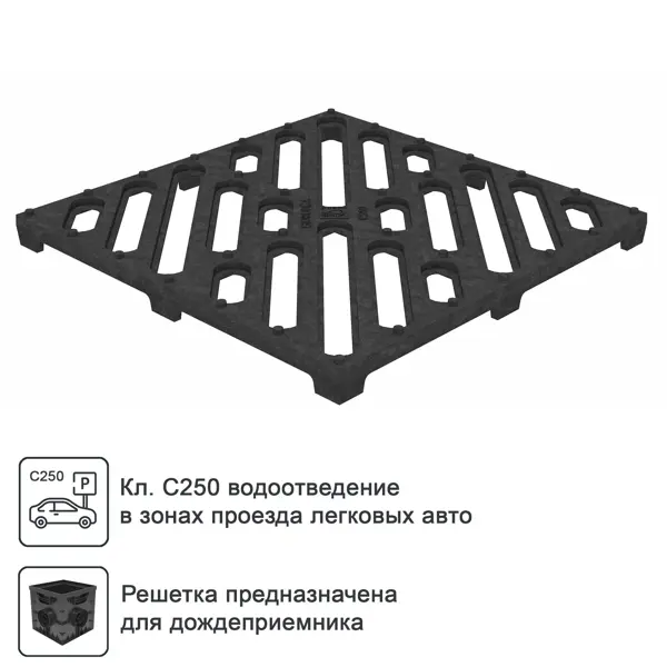 Решетка к дождеприемнику Gidrolica Point 28.5x28.5x2.1 см цвет черный