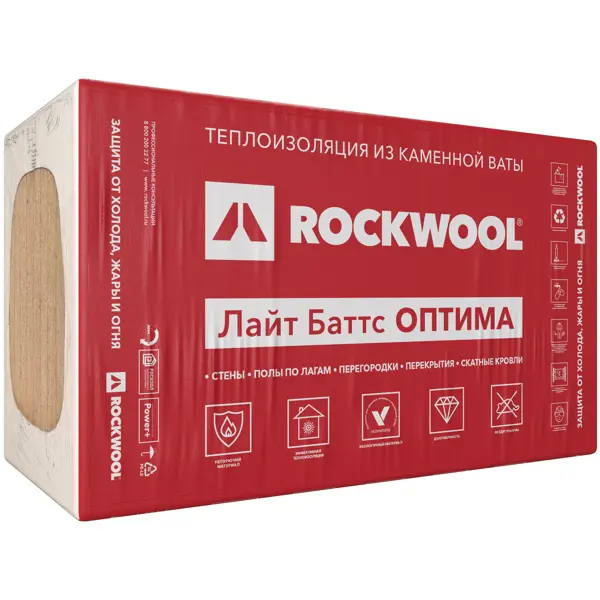 Утеплитель Rockwool Лайт Баттс Оптима 50 мм 10 шт 600x1000 мм 6 м²