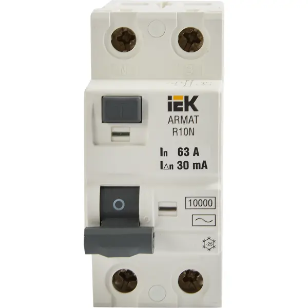 Дифференциальный автомат IEK ВДТ R10N 2P C63 А 30 мА 10 кА AC AR-R10N-2-063C030