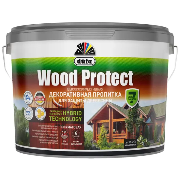 Пропитка для дерева Dufa Wood Protect полуматовая белая 9 л