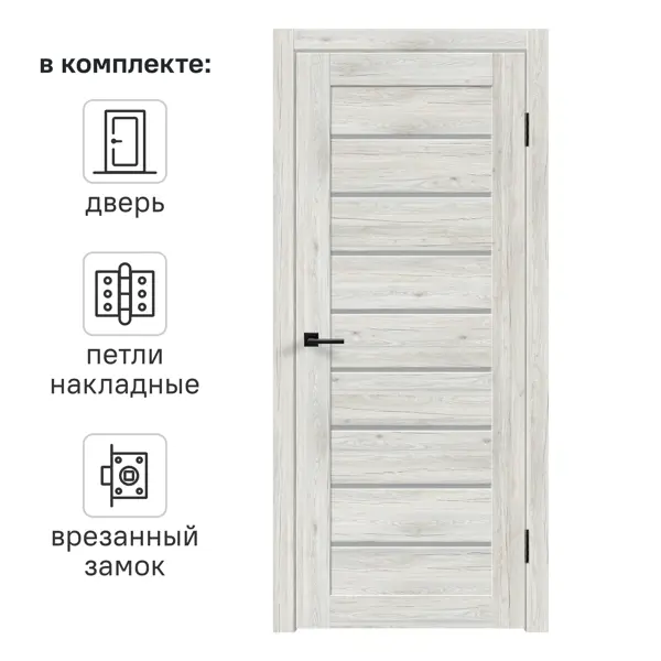 Дверь межкомнатная остекленная с замком и петлями в комплекте Тиволи 90x200 см ПВХ цвет рустик серый