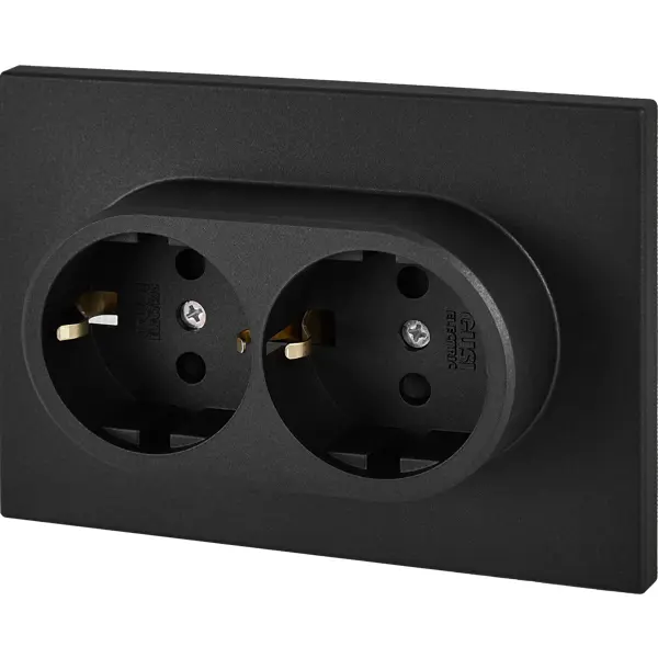 Розетка двойная встраиваемая Gusi Electric с заземлением со шторкой цвет графит