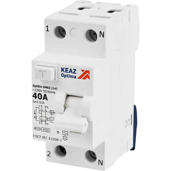 УЗО КЭАЗ 2P 40 А 30 мА 4.5 кА АС