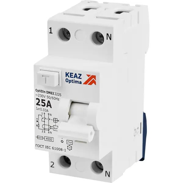 УЗО КЭАЗ 2P 25 А 30 мА 4.5 кА АС