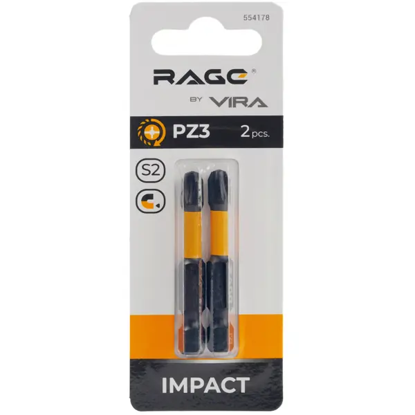 Бита ударная магнитная Rage 554178 PZ3x50 мм, 2 шт.