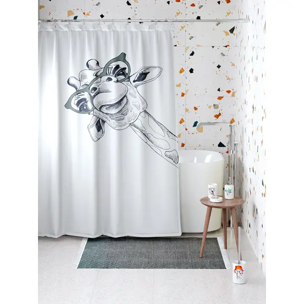 Штора для ванной Zenfort Happy Giraffe 180x200 см полиэстер цвет белый
