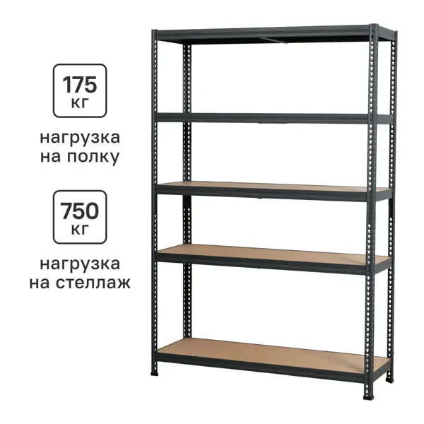 Стеллаж металлический 5 полок 180x120x40 см цвет черный нагрузка на полку 170 кг