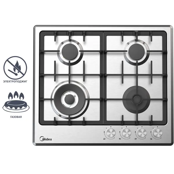 Газовая варочная панель Midea MG643TX 60 см 4 конфорки цвет нержавеющая сталь