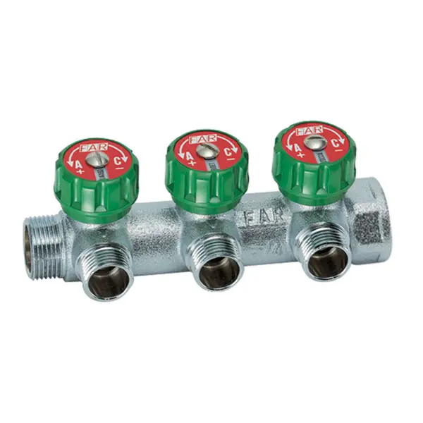 Коллектор распределительный FAR FK 3822 134UN 1"x3/4" евроконус 3 выхода латунь