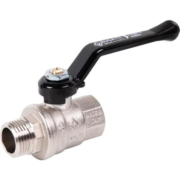 Кран шаровой прямой Bugatti Oregon 03050214 DN15 PN64 1/2" ВР/НР ручка рычаг латунь
