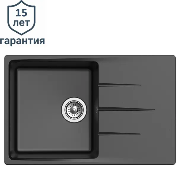 Мойка для кухни врезная с крылом Delinia LM1 78x50 см глубина чаши 20 см кварц цвет черный